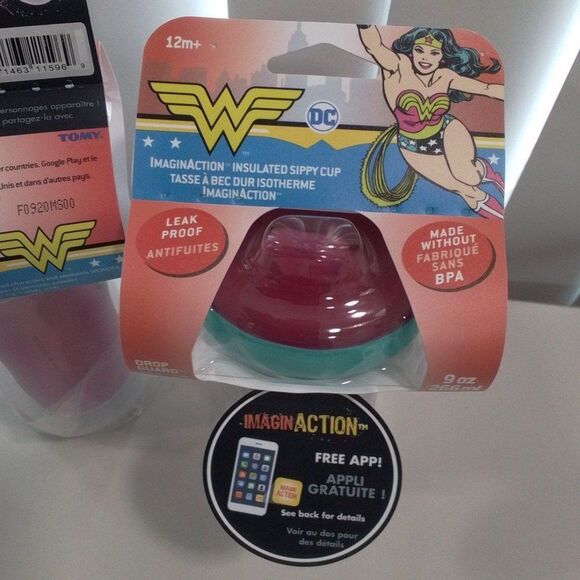 DC Superhero Girls Comic Wonder Woman Retro Insulated Sippy Cup 2 Pk NWT - Picture 1 of 10